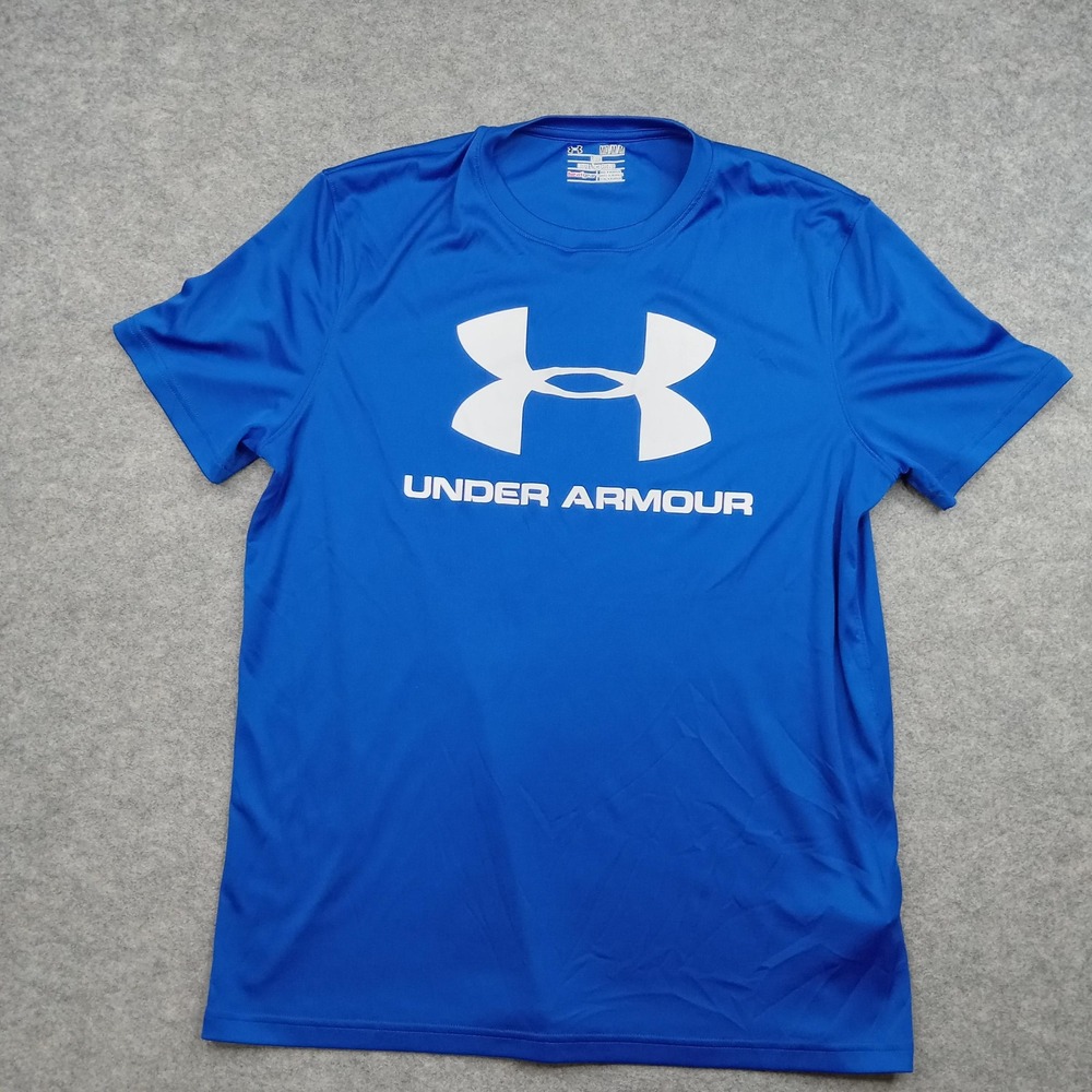 Under‎ Armour Shirt Mens Medium Blue HeatGear Loose Logo Athletic Training Top